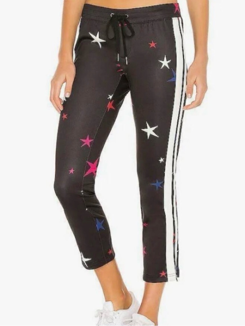 #576 PAM & GELA Black Star-Print Track Joggers with White Side Stripes